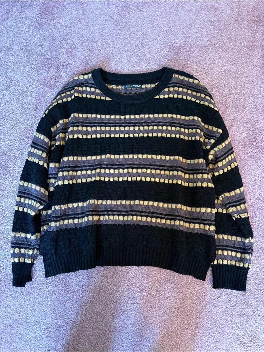 Black & Brown Striped Knit Sweater - Lightweight Crew Size Large